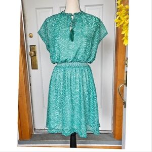 Ophelia Roe Chiffon Smocked-Waist Midi Dress, Large